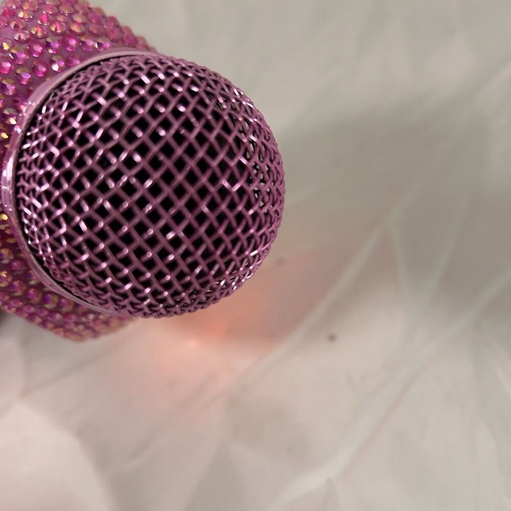 Pink Rhinestone Bluetooth Karaoke Microphone Speaker LED Lights Wireless - Picture 7 of 8